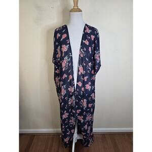 Torrid Blue Floral Chiffon Kimono Size 1X/2X Open Front Sheer Lightweight